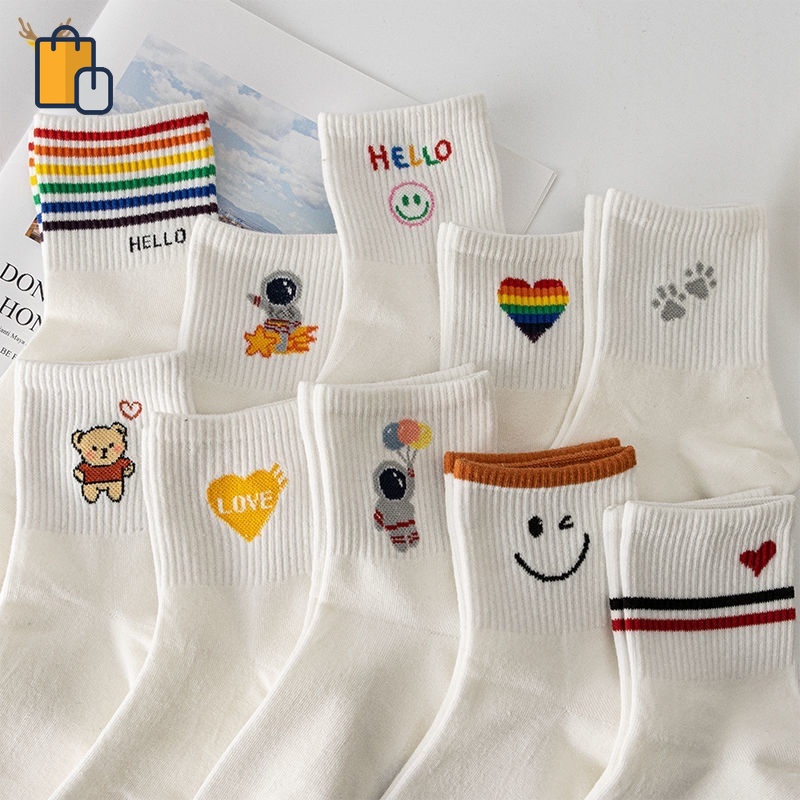 Vớ Thể Thao Màu Trắng Họa Tiết Hoạt Hình