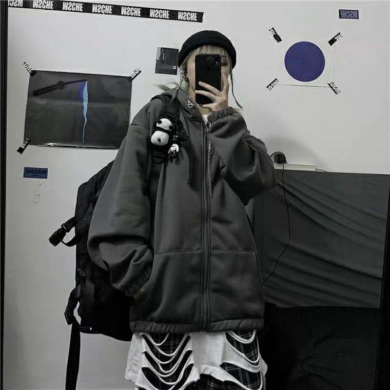 Áo Zip hoodie xám/đen phong cách hàn quốc order 7-15 ngày