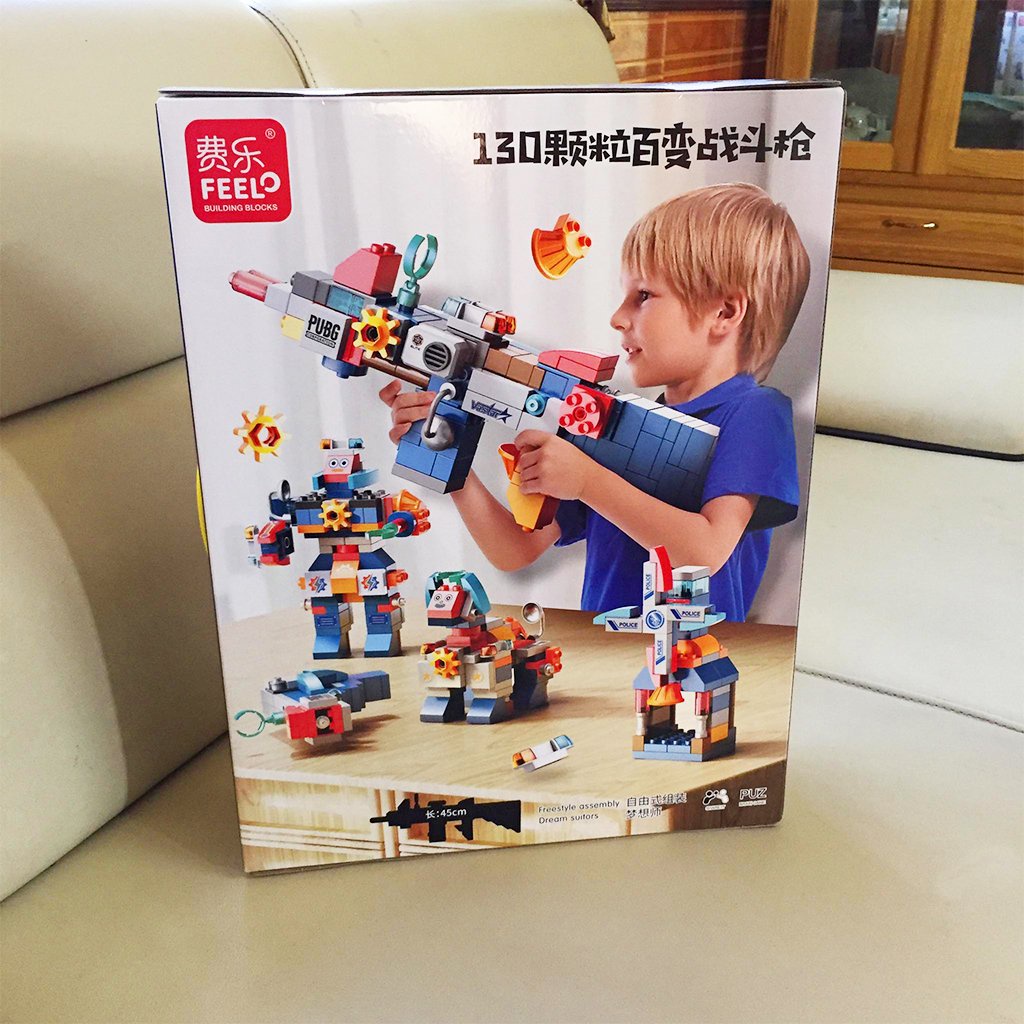 Đồ chơi mô hình súng đồ chơi lắp ráp duplo (xếp robot, xe cẩu, máy xúc,máy bay....) chính hãng Feel, 130 chi tiết