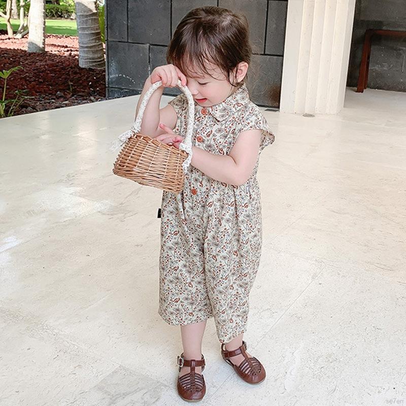 Áo liền quần sát nách hoạ tiết hoa dành cho bé gái