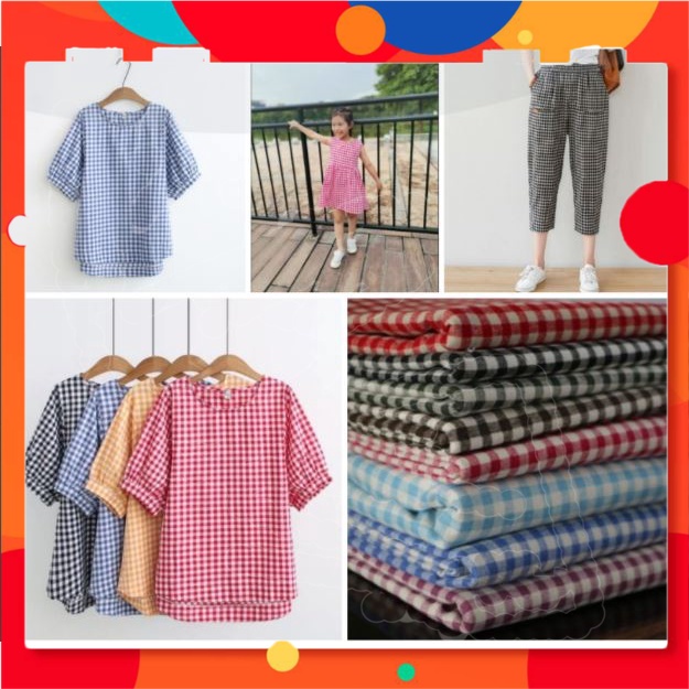 Vải thô cotton kẻ caro khổ 1.5m
