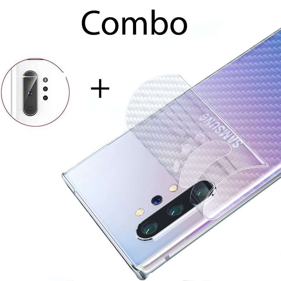 Combo 2 miếng dán vân carbon mặt sau và 2 miếng dán camera Samsung Note 10, Note 10+ Plus