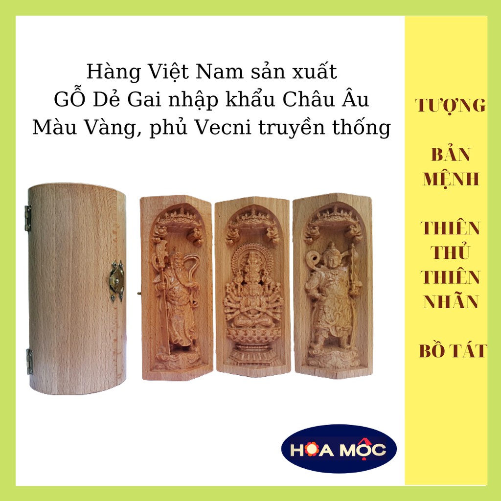 Tượng Phật Bản Thiên thủ Thiên nhãn Bồ Tát, hai vị Già Lam hộ pháp Vi Đà Tôn Thiên – Quan Vũ  13x7cm