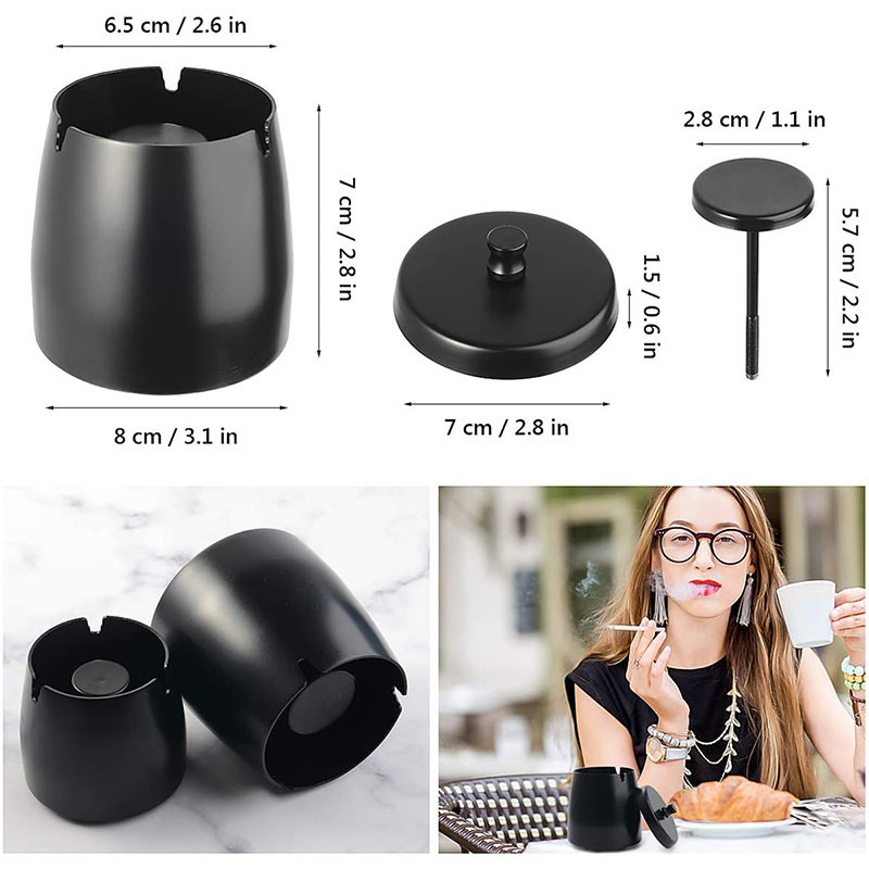 Gạt tàn thuốc có nắp chất liệu thép không gỉ màu đen