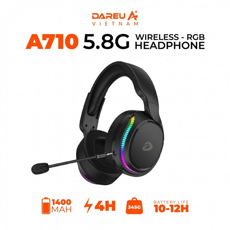 Tai nghe gaming không dây DareU A710 Wireless 7.1 - Chính hãng bảo hành 12 tháng