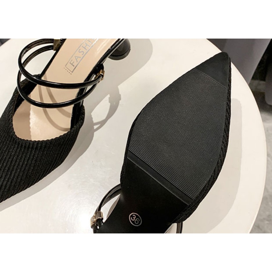 Giày Sandal Basic Mũi Nhọn Hai Kiểu Mặc Đế Tròn