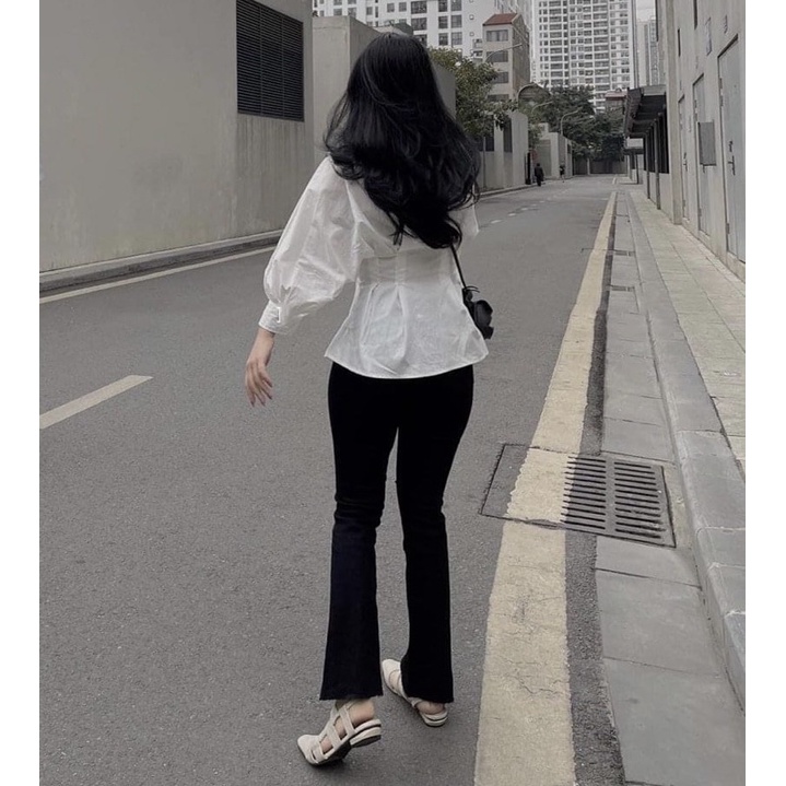 Áo Sơ Mi Trắng Nhún Eo Xinh Xắn (Hình Thật) Áo Sơmi Kiểu Chiết Eo Ulzzang Bánh Bèo