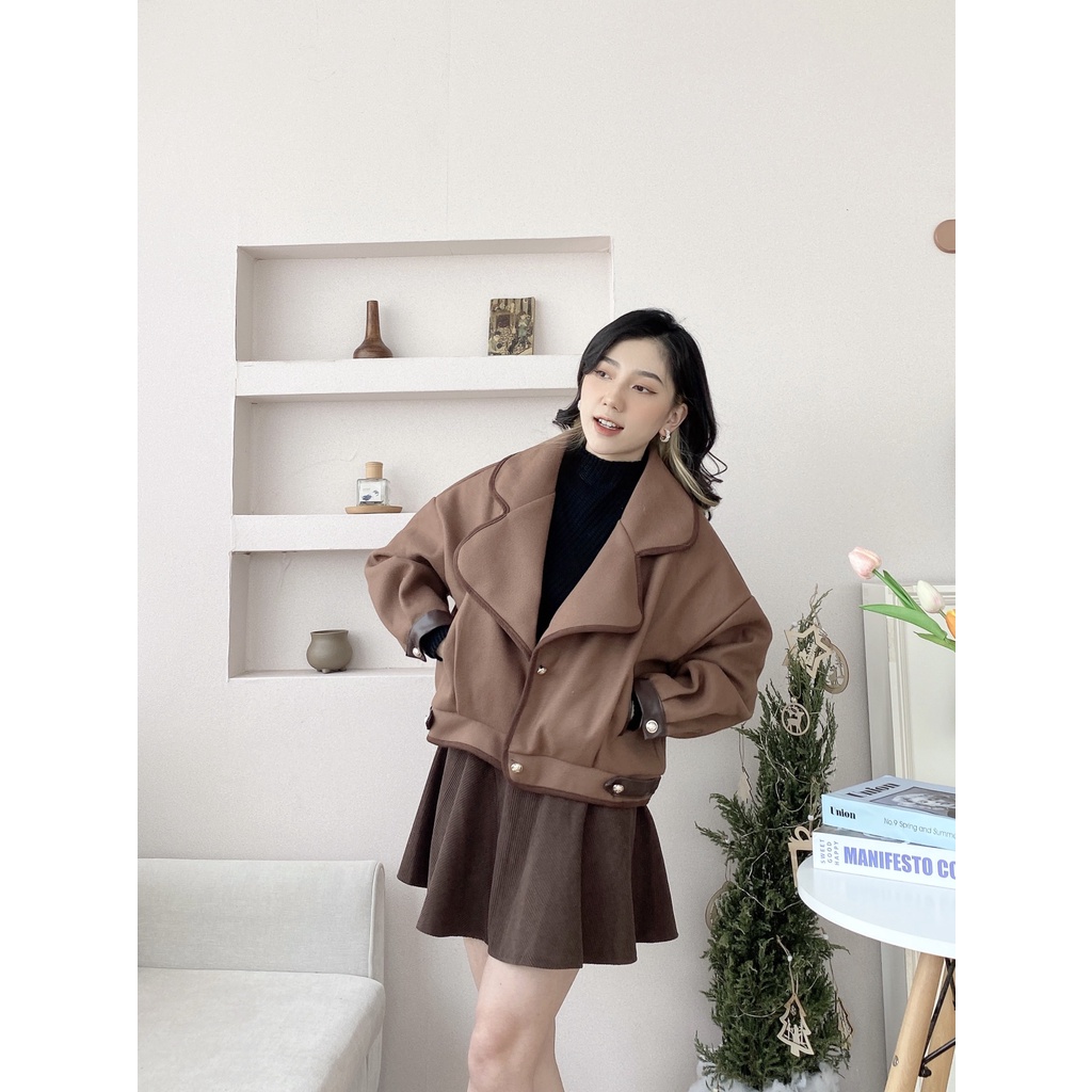 ÁO DA LỘN BOMBER NÂU