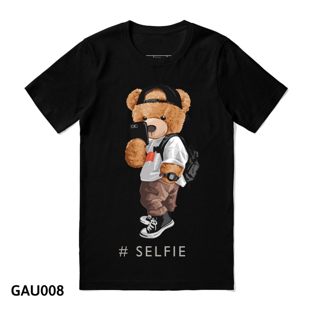 Áo Thun Unisex Hình Gấu Teddy B&W Studio, 4 Màu Trắng Đen Xanh Be, Chất Liệu Cotton 100%, Dày Dặn, Size M-2XL, Mã GAU008