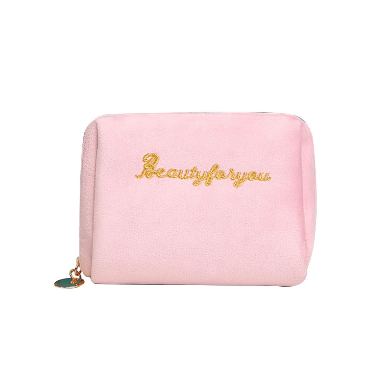 Túi Đựng Mỹ Phẩm / Đồ Vệ Sinh Cá Nhân Bằng Nhung Thêu Chữ Sức Chứa Lớn Tiện Dụng Cho Nữ