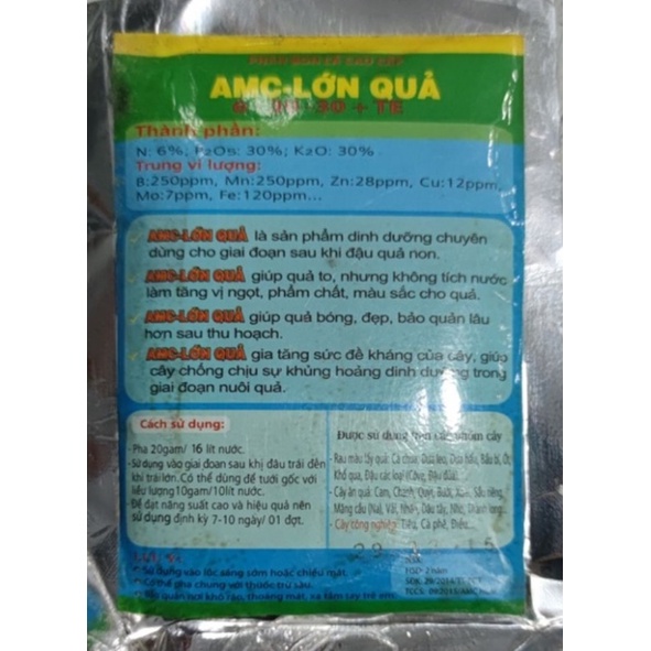 Phân bón AMC - lớn trái NPK 6-30-30 chuyên dùng cho cây ăn trái giai đoạn nuôi quả gói 100gr