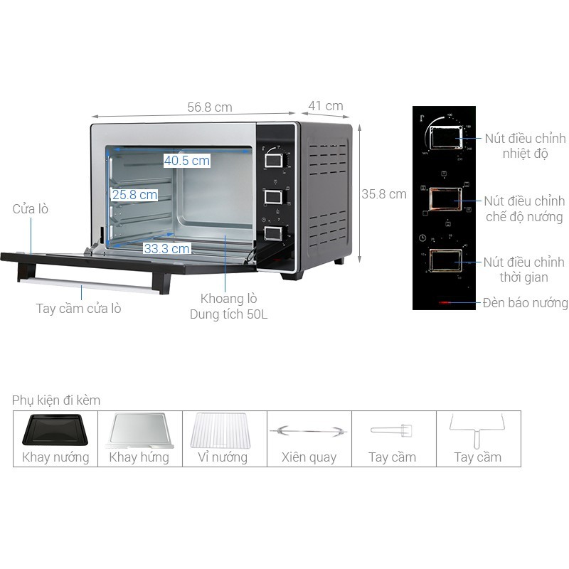 Lò nướng Sanaky VH-5099S2D (Đen) / VH-5099N2D (Inox) 50 lít - VH5099S2D / VH5099N2D - 2000W