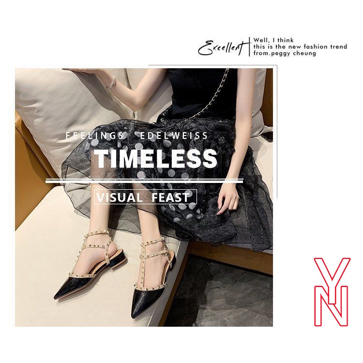 Giày Cao Gót Mũi Nhọn Gắn Đinh Tán Thời Trang Mùa Hè 2021