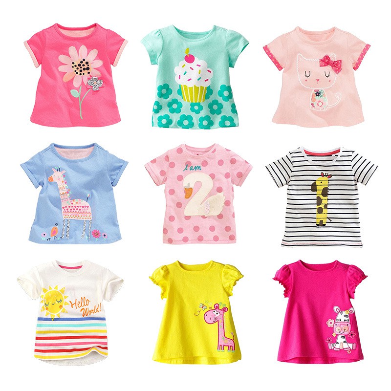 Áo thun cộc tay bé gái LOMITOO mẫu ATE012 ÁO IN HÌNH BÔNG HOA HỒNG