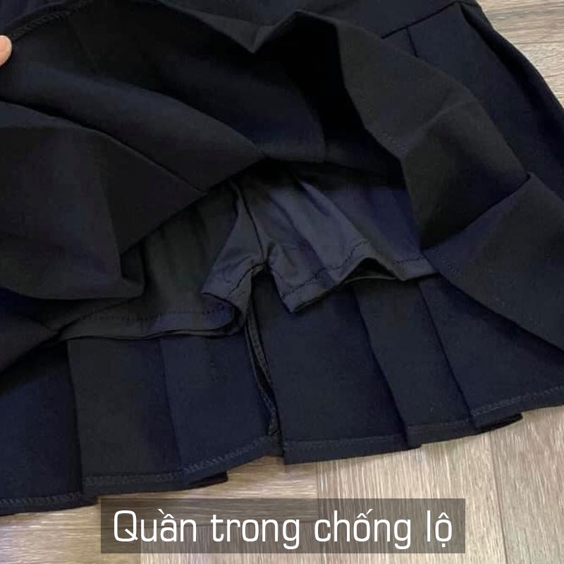 Chân Váy Tennis 💓Freeship💓 Chân Váy Xếp Ly Ngắn Nữ Lưng Cao Màu Đen Chất Umi Hàn V300