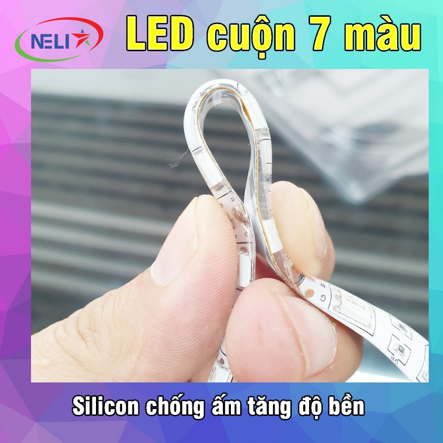 Bộ led dây 7 màu cuộn 5m kèm nguồn,điều khiển loại có silicon chống nước điện 12V trang trí phòng chuẩn studio.