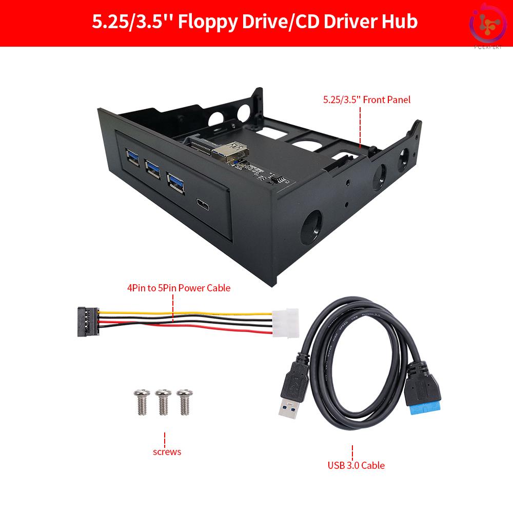 Multifunctional Extended CD Driver Panel 5.25/3.5'' Floppy Front Panel with Type-C Three USB3.0 Ports USB&amp;Power Cable