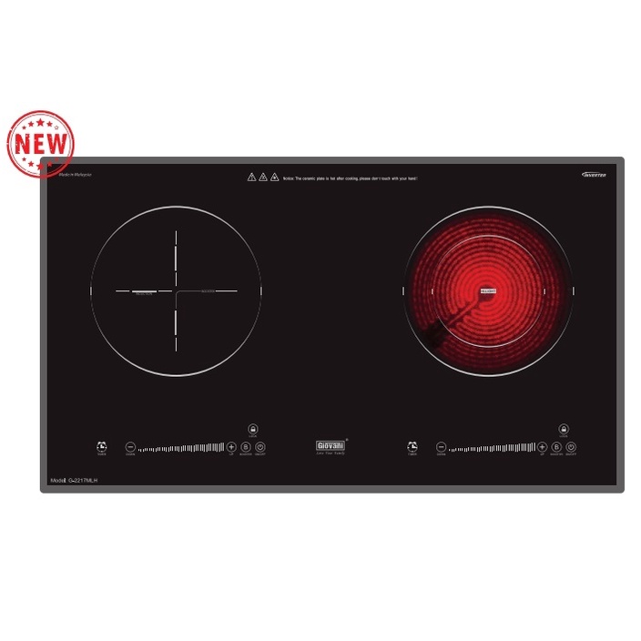 Bếp kết hợp 1 từ , 1 Hồng ngoại Giovani G-2217MLH -Công nghệ biến tần Inverter tiết kiệm điện năng -Xuất xứ: Malaysia