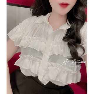 Áo sơ mi viền bèo đính ngọc kèm video ảnh thật