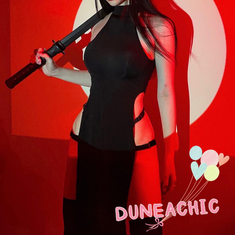 DUNEA Đầm kiểu màu trơn xẻ tà cao quyến rũ thời trang dành cho nữ