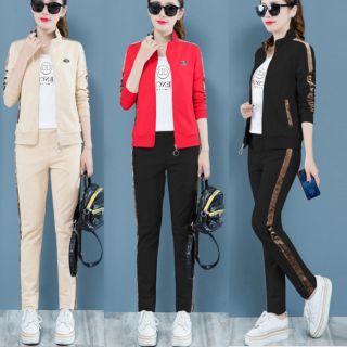 Bộ đồ thể thao phối nhung cổ trụ STT376