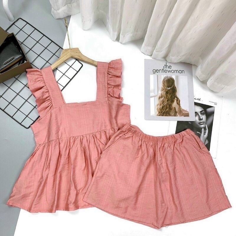 Bộ mặc nhà đũi cánh tiên babydoll kèm quần giả váy bộ ngủ nữ TÂM Clothings