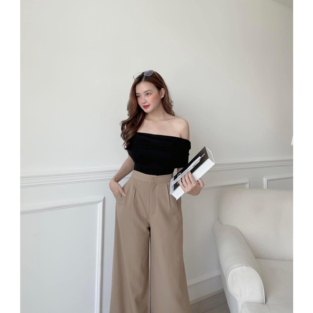 Áo Crop NhúnThun Trễ Vai