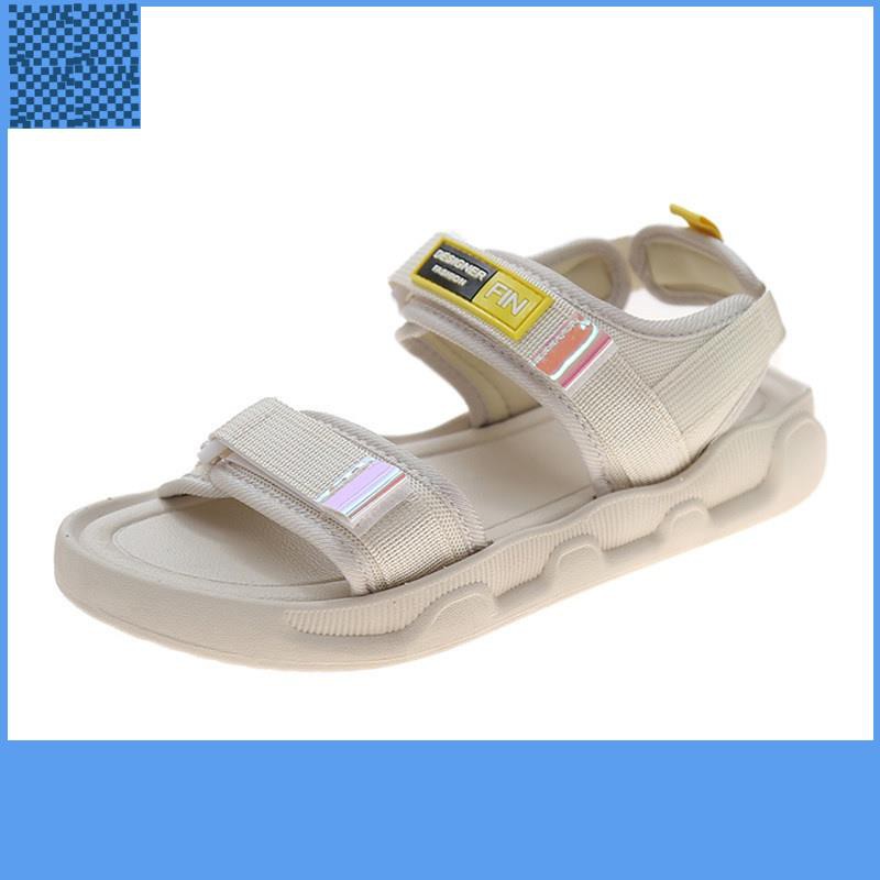 Sandal POSEE đế bằng khóa dán phong cách Hàn Quốc cho nữ