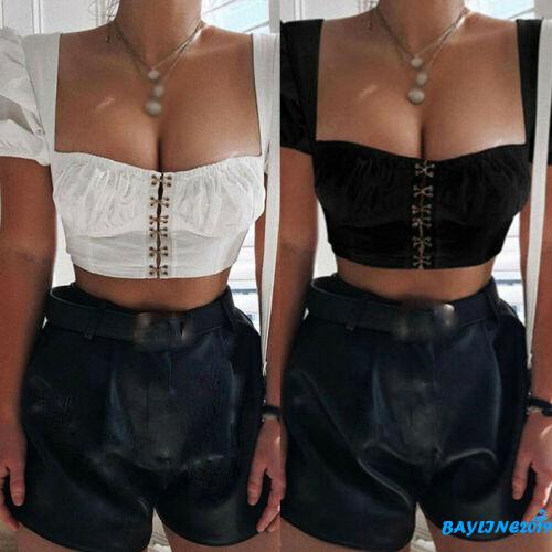 Áo thun lửng ngắn tay nhún bèo quyến rũ dành cho nữ