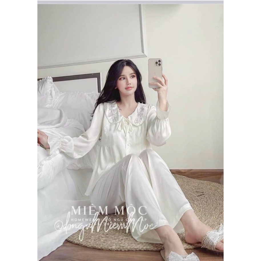 Bộ đồ ngủ Pijama cao cấp, đồ mặc nhà đẹp, chất liệu latin lụa mềm mịn