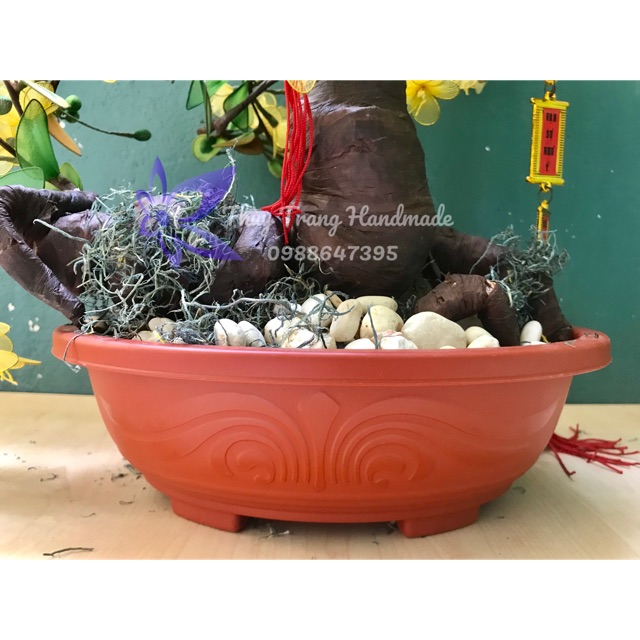 Chậu Oval bằng nhựa (có 2 màu đỏ và nâu) trồng cây bonsai hoặc cắm hoa giả