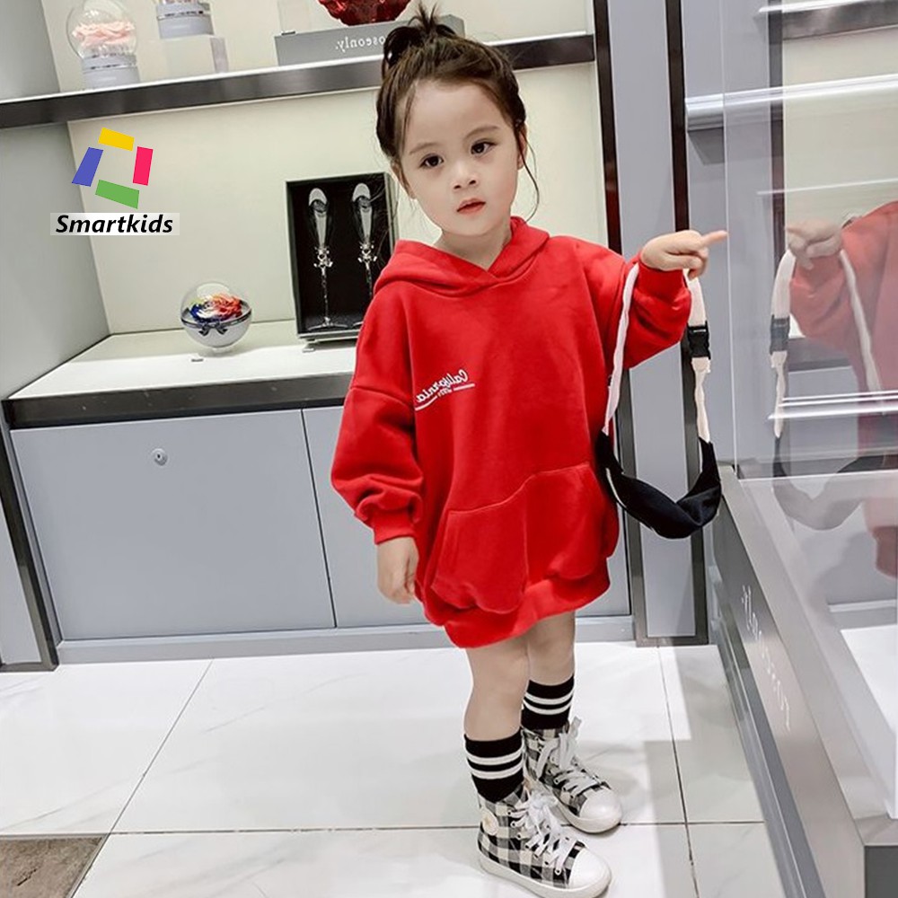 Áo bé gái - Áo nỉ lót lông hoodie Smartkids liền mũ dáng dài phong cách Hàn Quốc TE2910 / TE2911