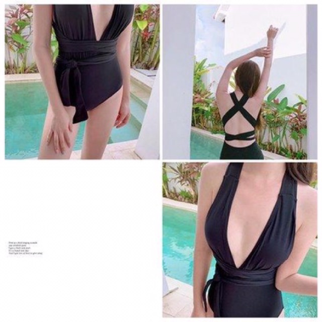 Bikini một mảnh xẻ ngực dây dài sexy (cột được nhiều kiểu)