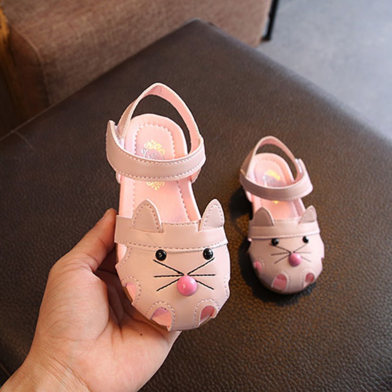 Giày sandal da PU hình mèo cho bé