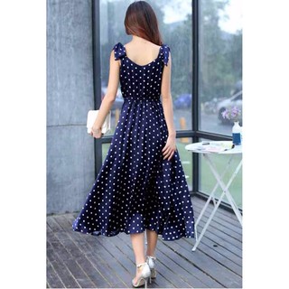 Đầm vintage chấm bi eo thun sale mạnh