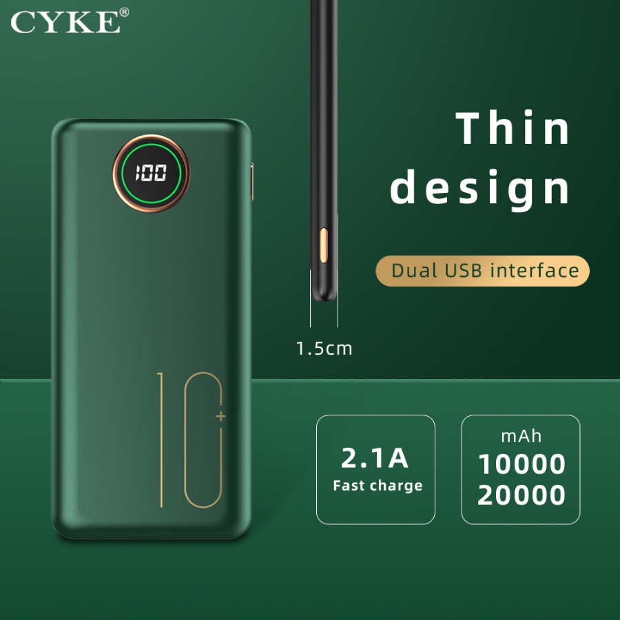 Sạc Dự Phòng CYKE 10000 mAh Sạc Nhanh Điện Thoại 2.1A - 2 Cổng Đầu Ra USB Và 3 Cổng Đầu Vào