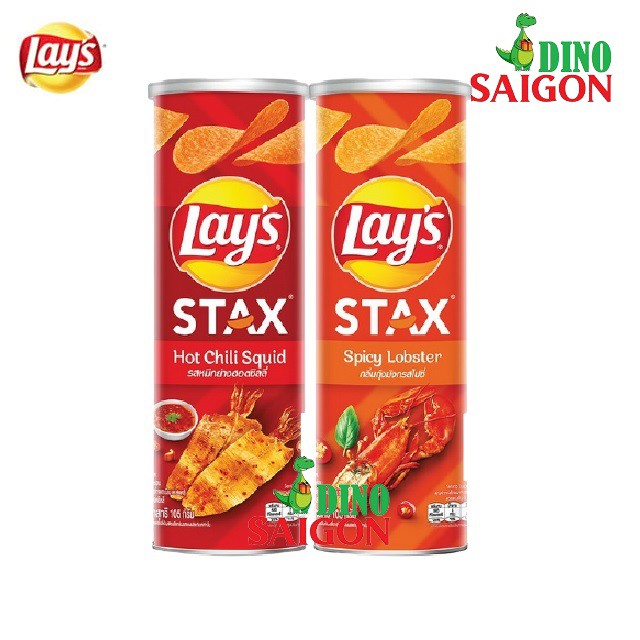 Combo 2 Hộp Bánh Snack Khoai Tây Lay's Stax Thái Lan 105g Vị Mực Sốt Cay và Tôm Hùm Nướng