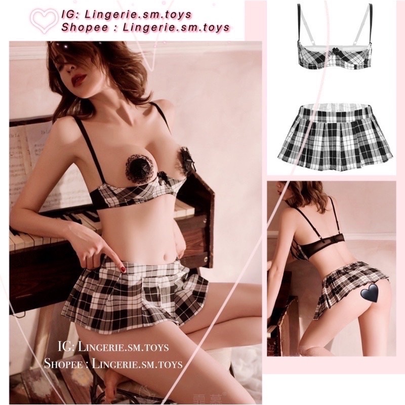 Áo Cúp Gọng Khoét Ngực - Chân Váy Kẻ Nữ Sinh • Cosplay Học Sinh Nhật Bản