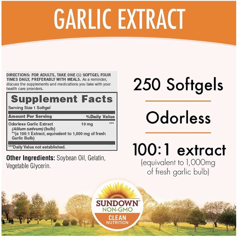 Viên dầu tỏi không mùi Sundown Garlic oil 1000mg 250 viên USA