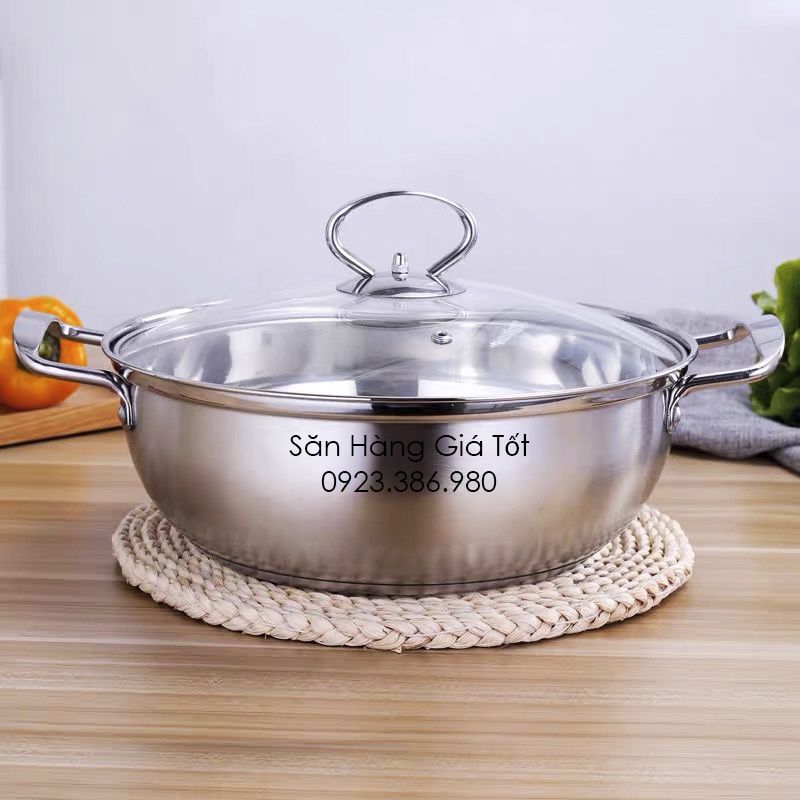 Nồi lẩu inox vung kính Size 26-28-30cm / Dùng cho mọi loại bếp.