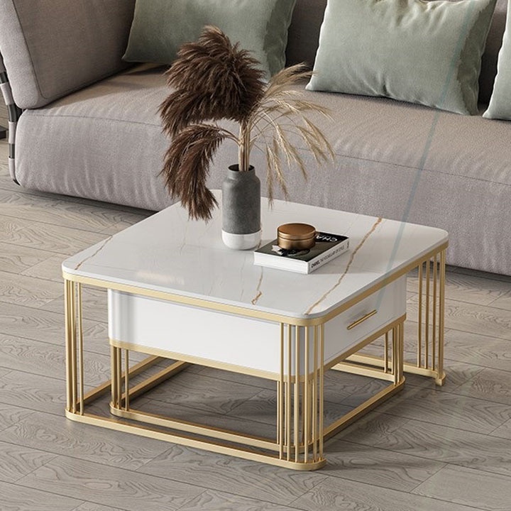 Bàn trà đôi FUNHOUSE hộp vuông mặt đá ceramic cao cấp, bộ bàn uống nước ca cấp phong cách Bắc Âu A30