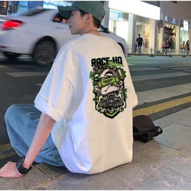 Áo thun tay lỡ nam nữ RACEHO, áo phông rộng unisex AOTH1 basic màu trắng đen