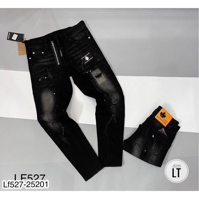 Quần jean nam ống suông màu đen xám thêu rách chất bò co giãn bốn chiều thời trang cao cấp NEWSHOP527