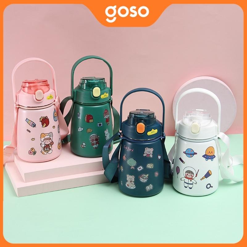 Bình Nước Giữ Nhiệt GOSO POR057 Lõi Inox Gắn Sticker Kèm Dây Đeo Tiện Lợi
