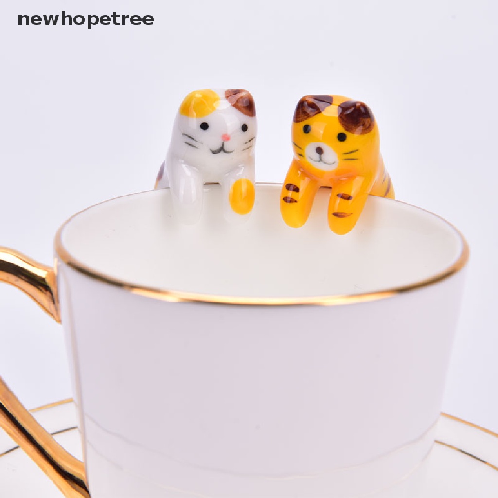 newhopetree 1x Ceramic Cartoon Cute Cat Animal Spoons Hanging Coffee Cutlery Dessert Tool OIK