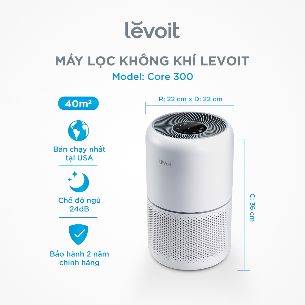 [Mã ELHA22 giảm 5% đơn 300K] Máy Lọc Không Khí Levoit Core 300 40m2 Bộ lọc HEPA 13 Lọc Bụi Mịn - Kháng Khuẩn