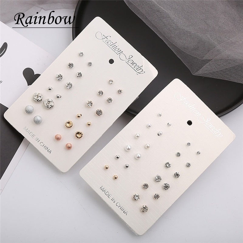 Set 12 đôi khuyên tai đính hạt ngọc trai giả thời trang cho nữ