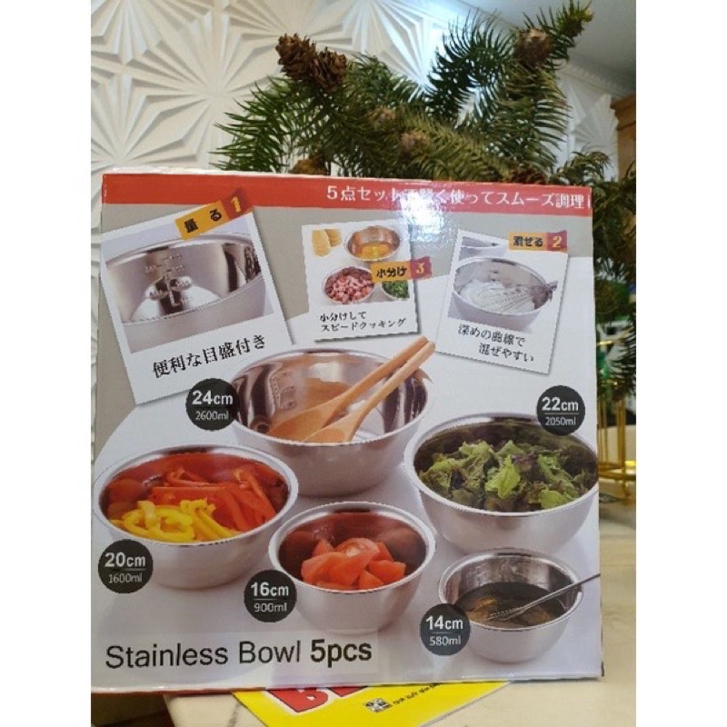 Sét 5 Bát Trộn Inox có chia vạch đủ các size , hàng xuất NHẬT