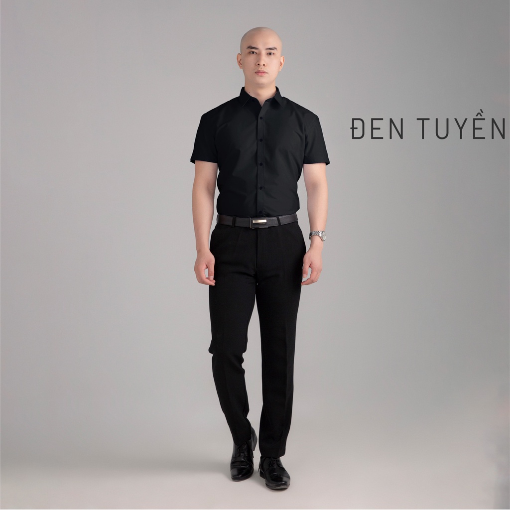 Áo sơ mi nam ngắn tay HTSM MAGNOR vải Polyspun trơn, chống nhăn, cổ bẻ, dáng slimfit công sở không túi ngực