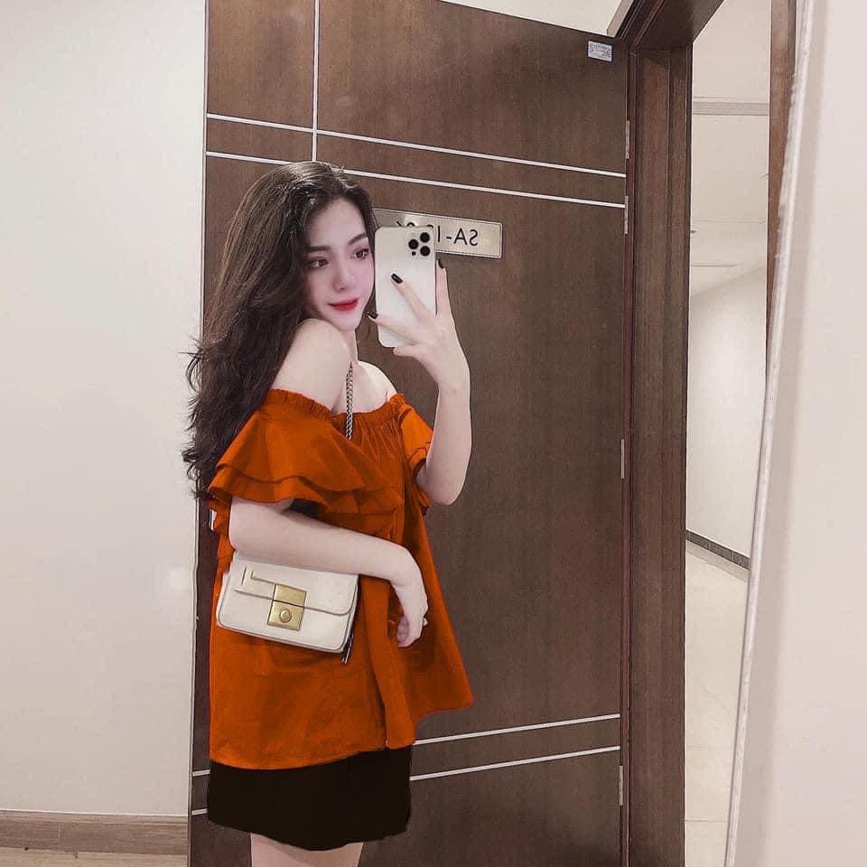 BÁN SỈ BỘ NỮ TRỄ VAI ÁO CAM QUẦN SHORT ĐEN CHO NỮ